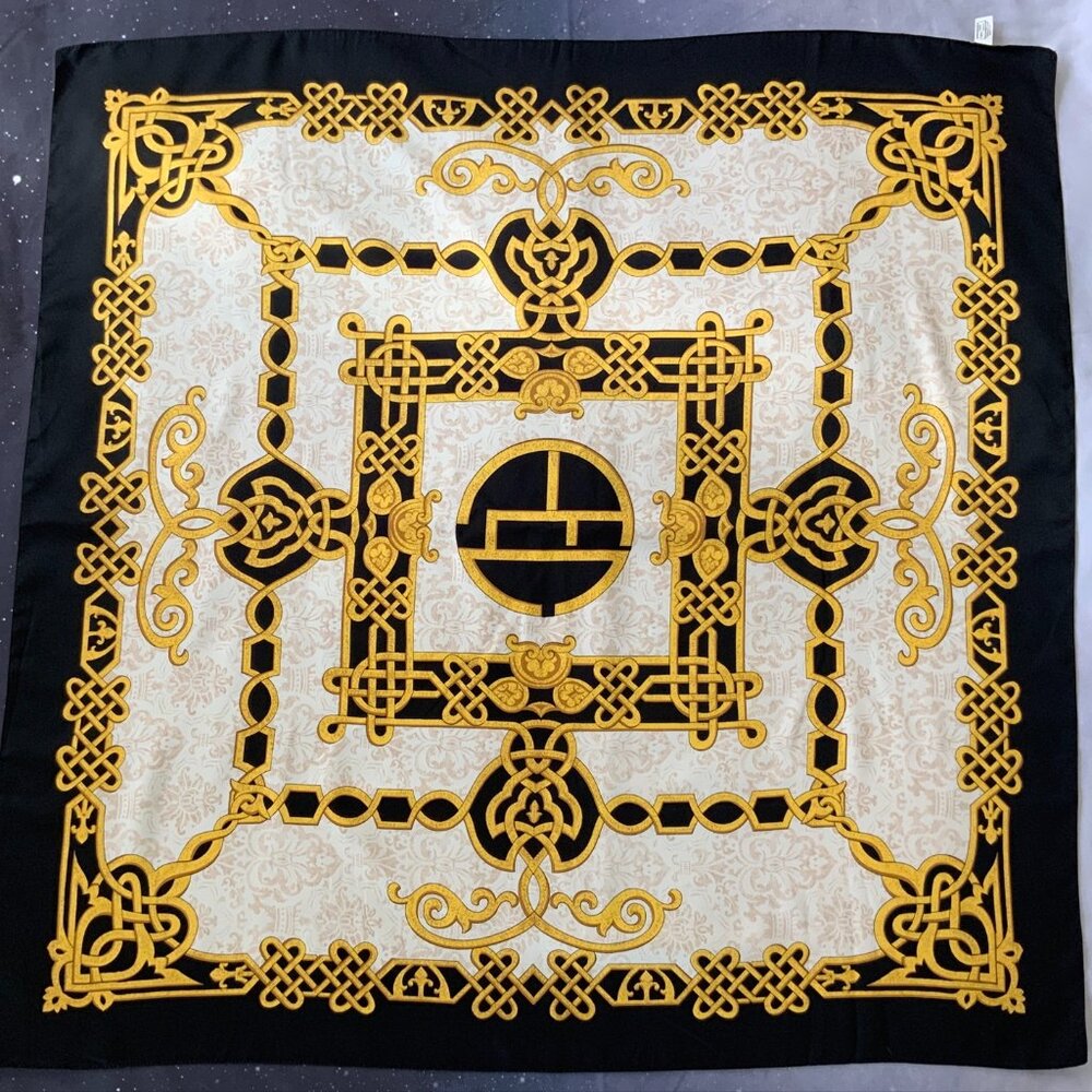 Striking and Lavish Vintage Baroque Art Deco Square Scarf Polyester Italy Made